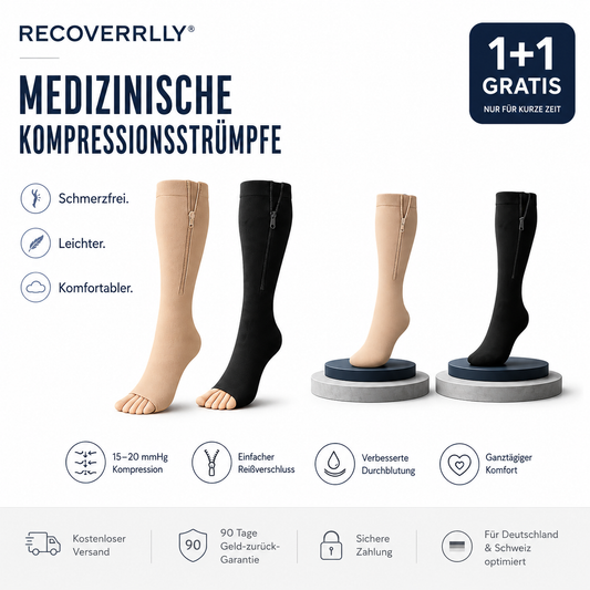RECOVERRLLY® Premium Reißverschluss-Kompressionsstrümpfe | 15–20 mmHg Medizinische Kompression